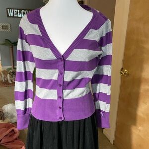 Garage Purple and Gray Striped Cardigan